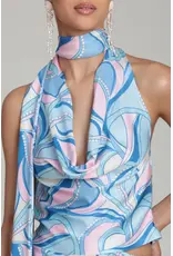 Avec Les Filles Satin Paisley Scarf Tie Halter Top