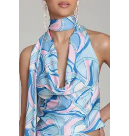 Avec Les Filles Satin Paisley Scarf Tie Halter Top