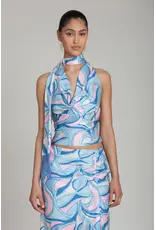 Avec Les Filles Satin Paisley Scarf Tie Halter Top