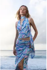 Avec Les Filles Satin Paisley Scarf Tie Halter Top