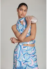 Avec Les Filles Satin Paisley Scarf Tie Halter Top