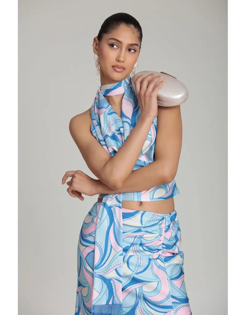 Avec Les Filles Satin Paisley Scarf Tie Halter Top