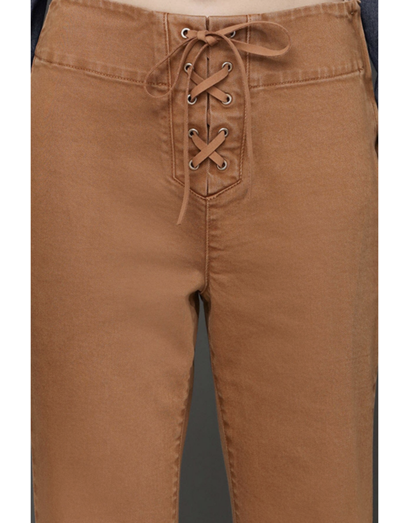 Avec Les Filles Lace Up Washed Cotton Flare Pants