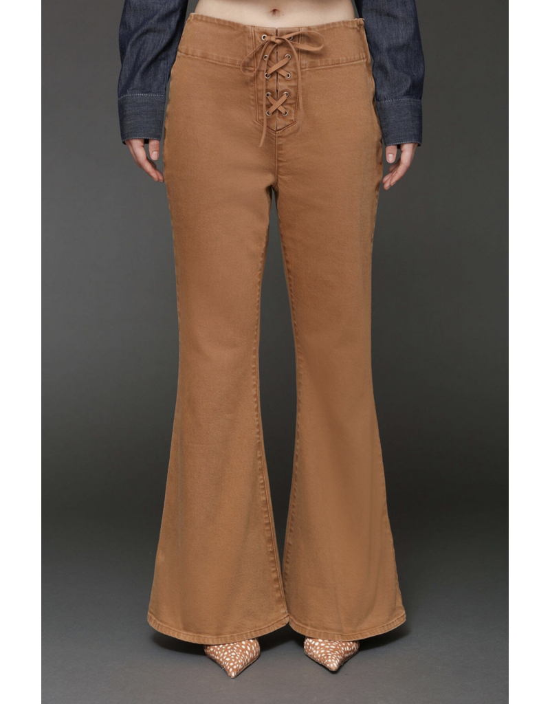 Avec Les Filles Lace Up Washed Cotton Flare Pants