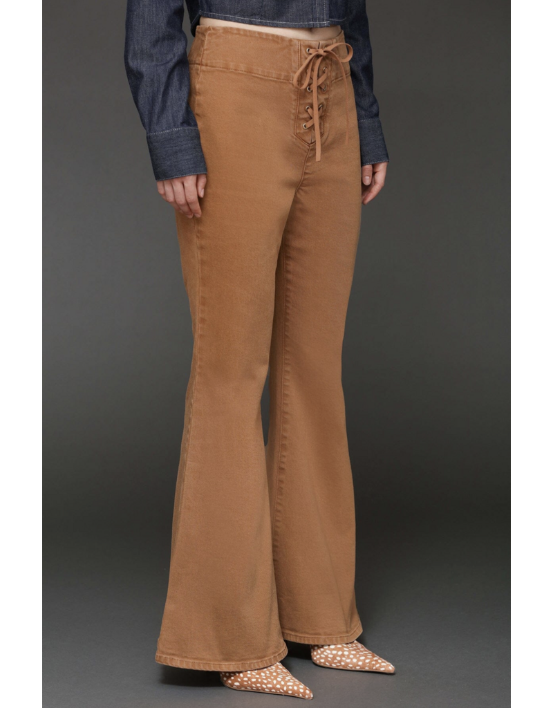 Avec Les Filles Lace Up Washed Cotton Flare Pants
