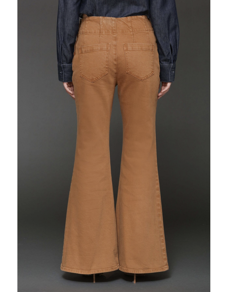 Avec Les Filles Lace Up Washed Cotton Flare Pants
