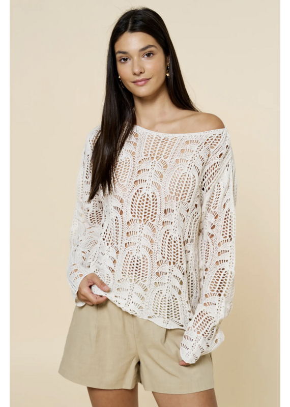 Crochet Boatneck Long Sleeve Top