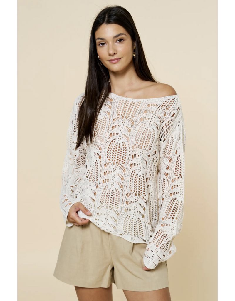 Crochet Boatneck Long Sleeve Top