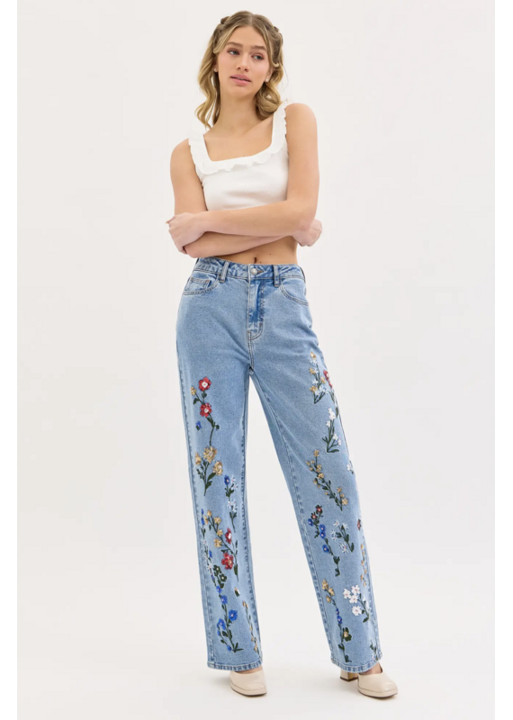 Cello Jeans Embroidered High Rise Dad Jean