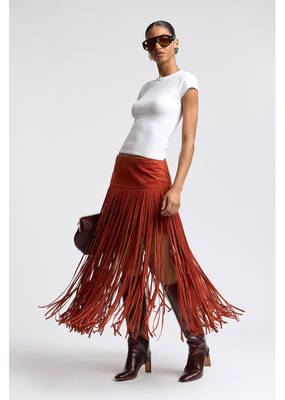 Avec Les Filles Faux Suede Fringe Maxi Skirt