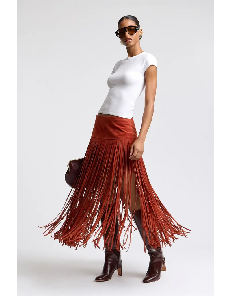 Avec Les Filles Faux Suede Fringe Maxi Skirt