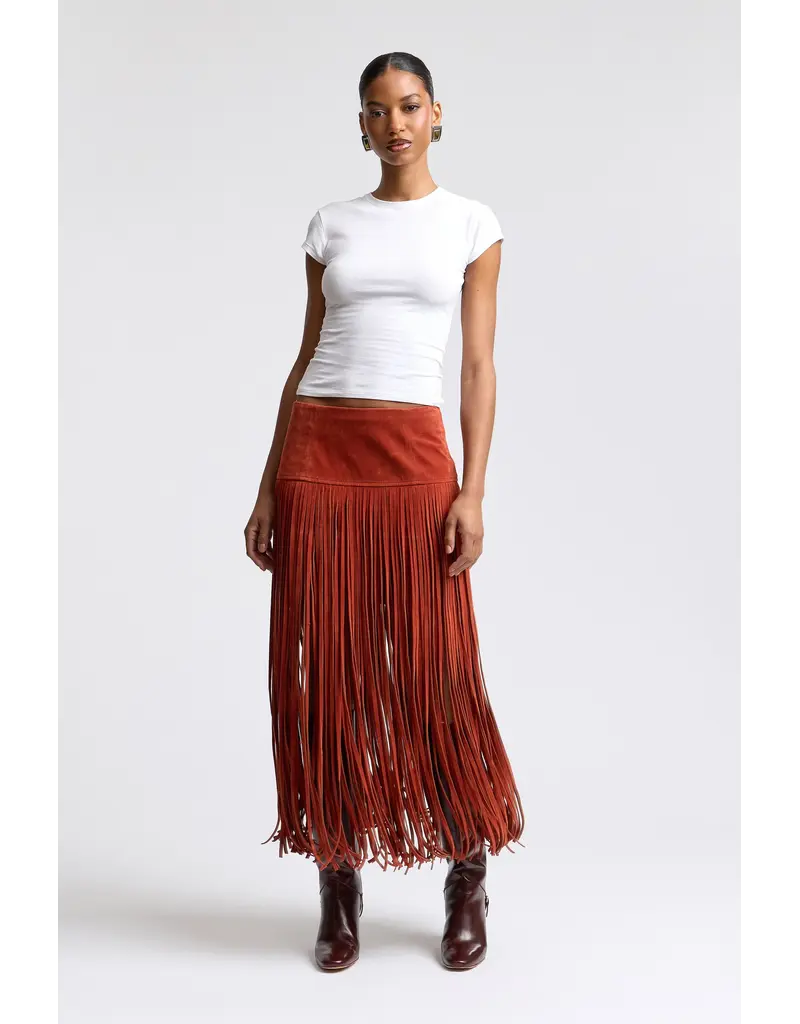 Avec Les Filles Faux Suede Fringe Maxi Skirt