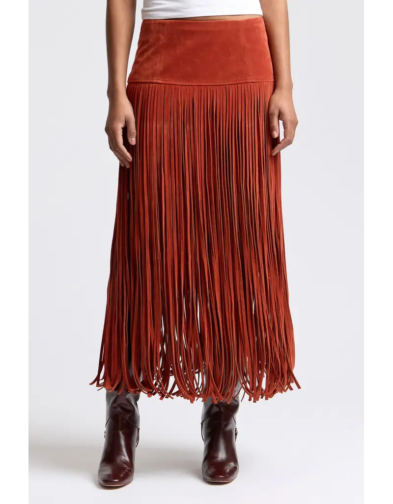 Avec Les Filles Faux Suede Fringe Maxi Skirt