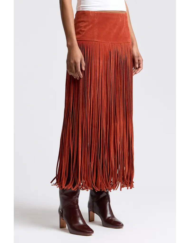 Avec Les Filles Faux Suede Fringe Maxi Skirt