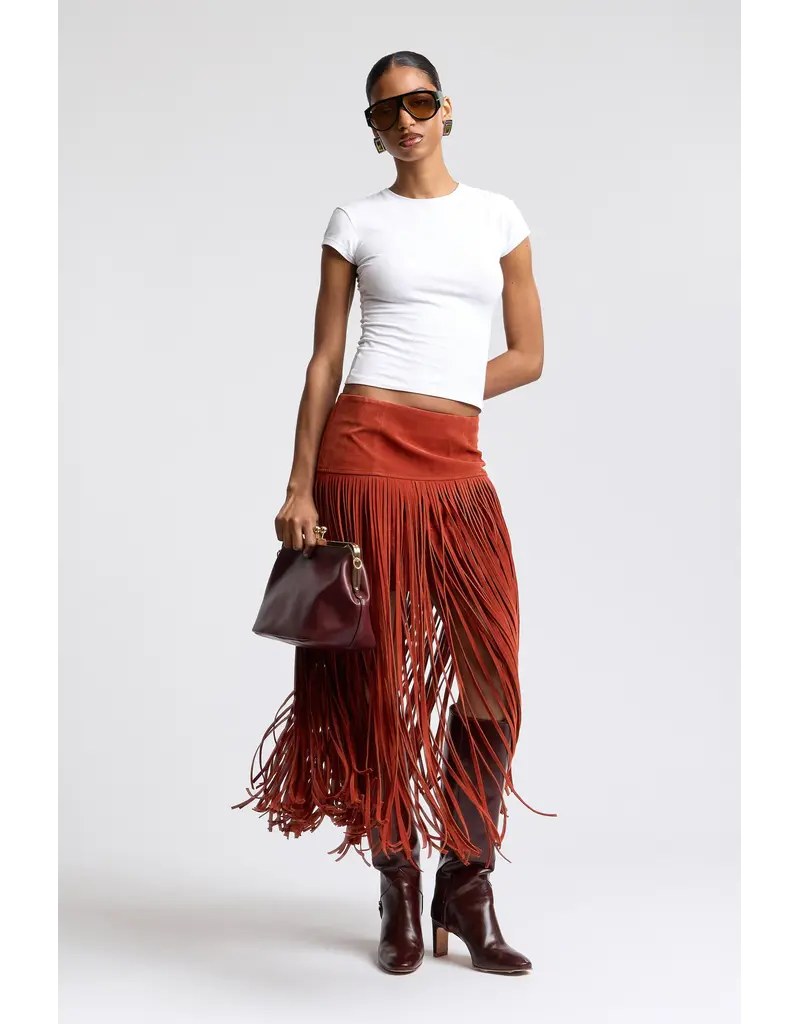 Avec Les Filles Faux Suede Fringe Maxi Skirt