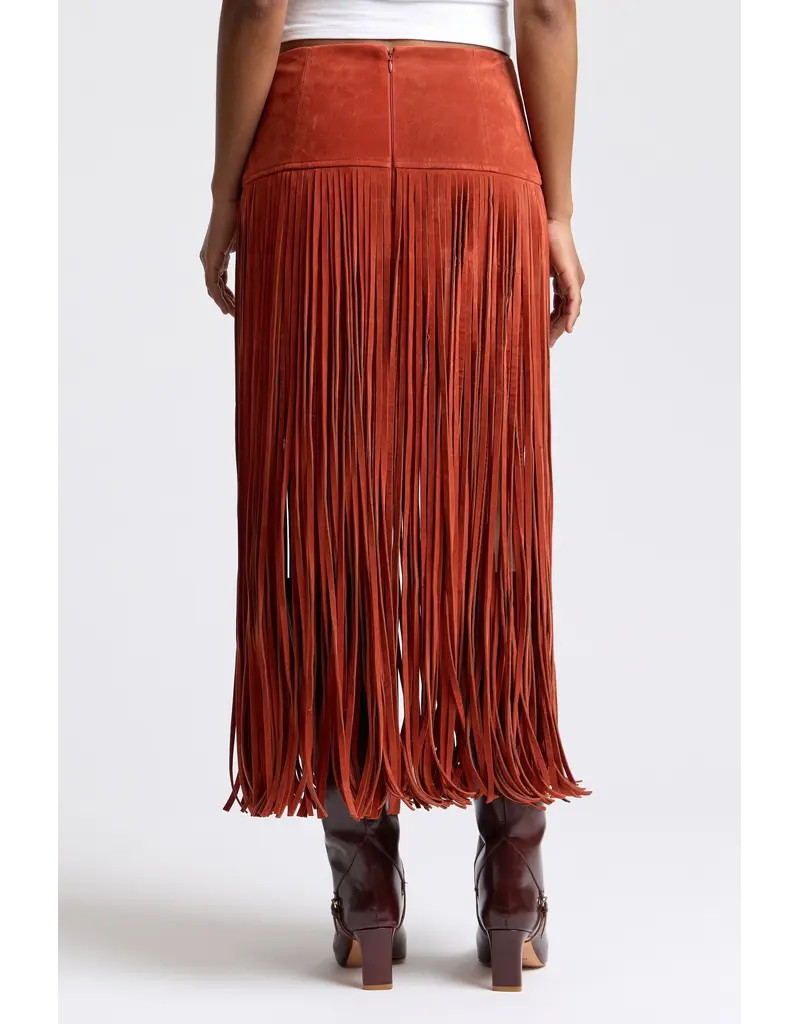 Avec Les Filles Faux Suede Fringe Maxi Skirt