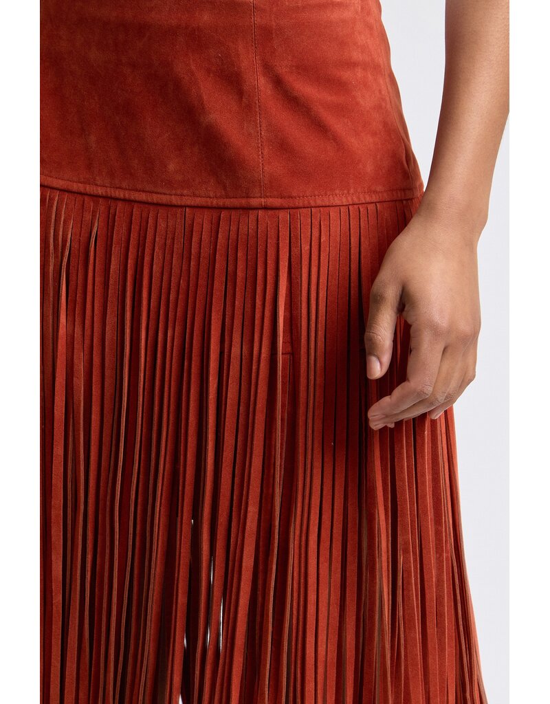 Avec Les Filles Faux Suede Fringe Maxi Skirt