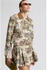 Avec Les Filles Floral Brocade Fitted Blazer with Lace Trim Sleeves