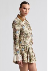 Avec Les Filles Floral Brocade Fitted Blazer with Lace Trim Sleeves