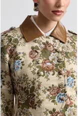 Avec Les Filles Floral Brocade Fitted Blazer with Lace Trim Sleeves