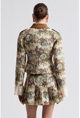 Avec Les Filles Floral Brocade Fitted Blazer with Lace Trim Sleeves