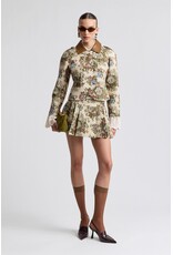 Avec Les Filles Floral Brocade Fitted Blazer with Lace Trim Sleeves