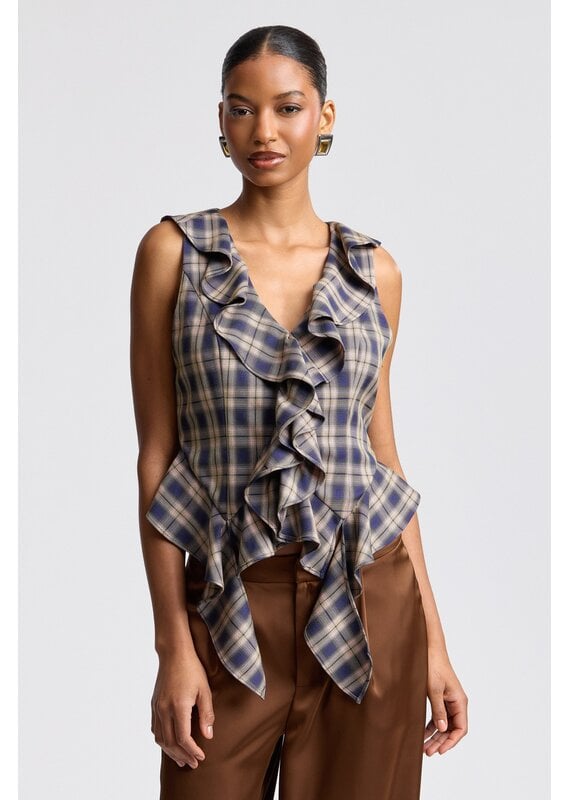 Avec Les Filles Twilight Ruffle Plaid Top