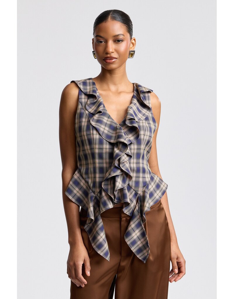 Avec Les Filles Twilight Ruffle Plaid Top