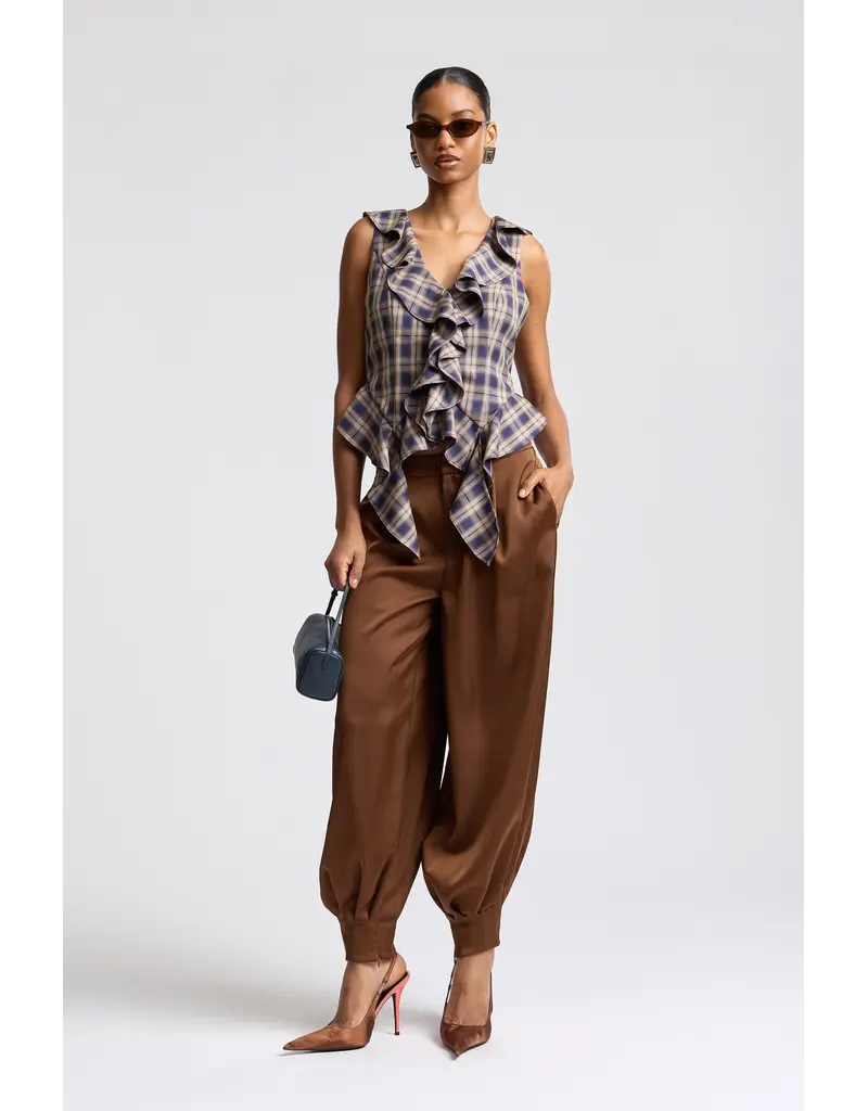 Avec Les Filles Twilight Ruffle Plaid Top