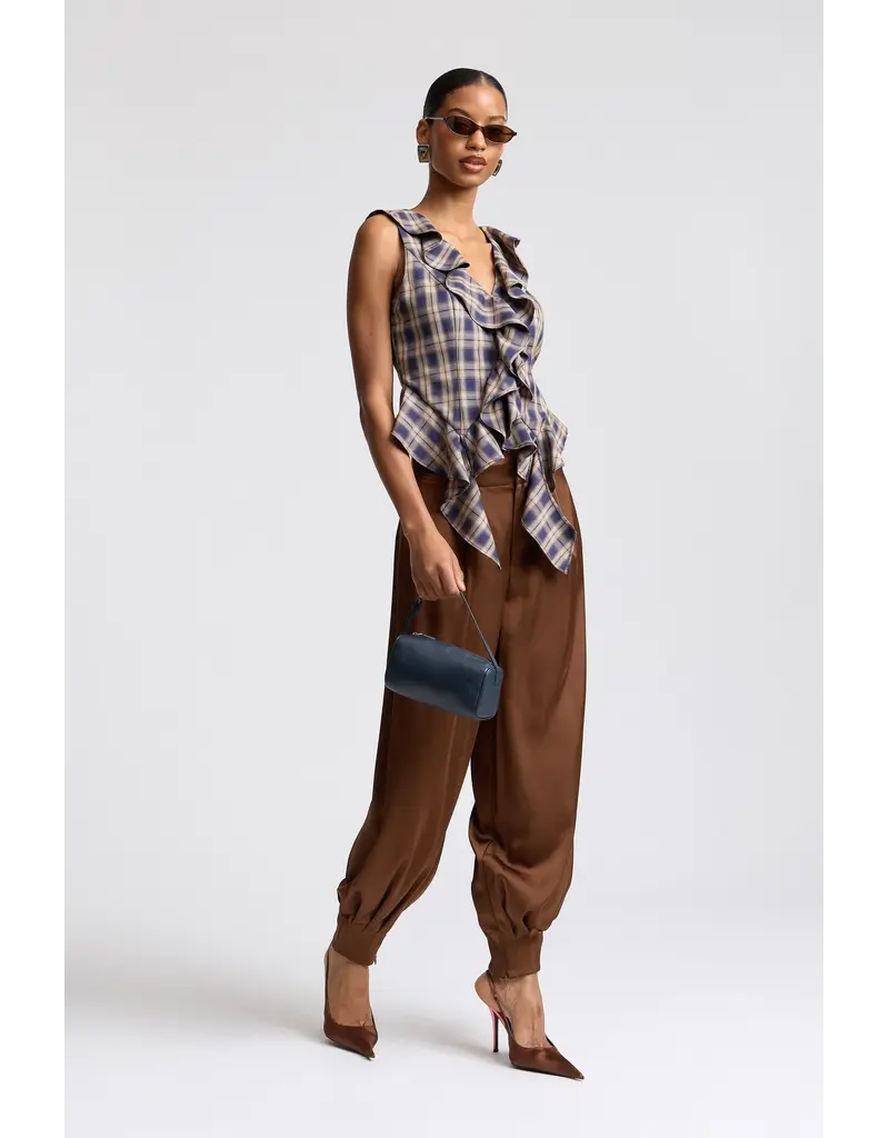 Avec Les Filles Twilight Ruffle Plaid Top