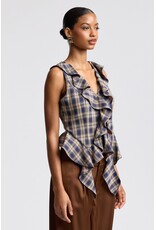 Avec Les Filles Twilight Ruffle Plaid Top