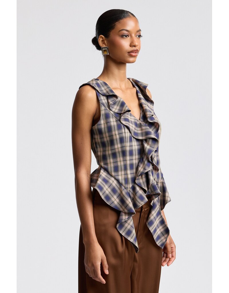Avec Les Filles Twilight Ruffle Plaid Top