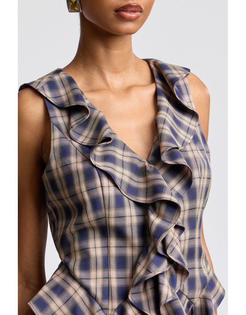 Avec Les Filles Twilight Ruffle Plaid Top