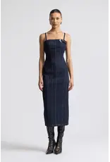 Avec Les Filles Stretch Denim Buckle Midi Dress