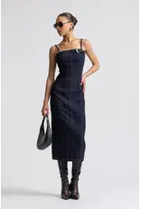 Avec Les Filles Stretch Denim Buckle Midi Dress