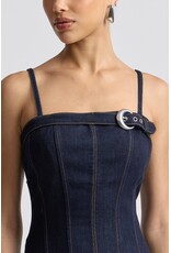 Avec Les Filles Stretch Denim Buckle Midi Dress