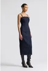 Avec Les Filles Stretch Denim Buckle Midi Dress