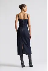 Avec Les Filles Stretch Denim Buckle Midi Dress