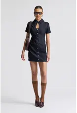 Avec Les Filles Stretch Denim Collared Keyhole Mini Dress