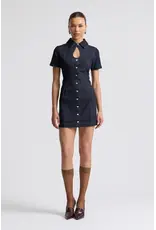 Avec Les Filles Stretch Denim Collared Keyhole Mini Dress
