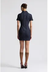 Avec Les Filles Stretch Denim Collared Keyhole Mini Dress