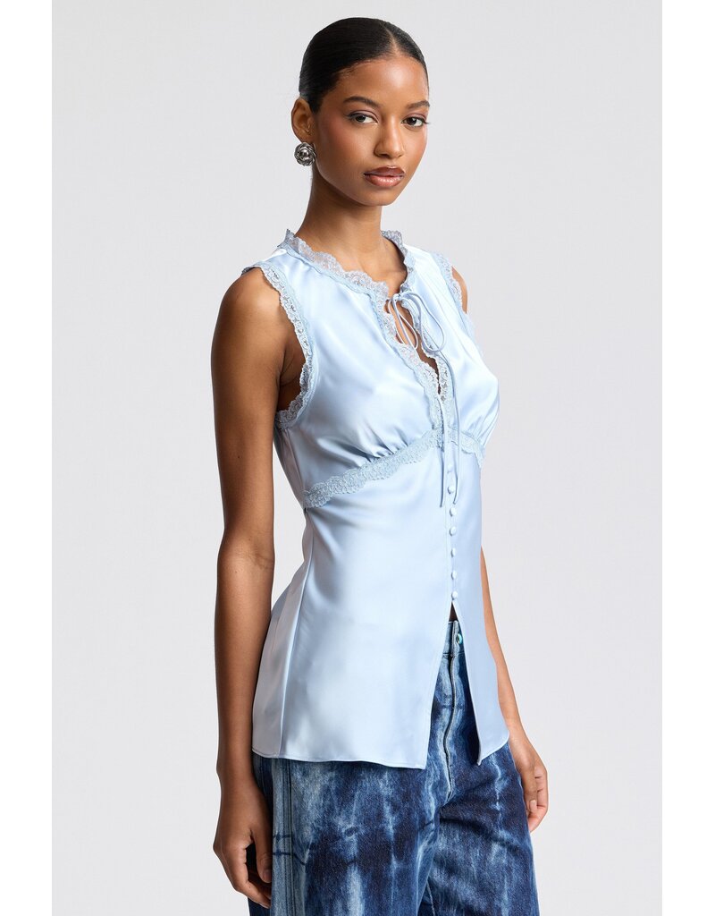 Avec Les Filles Satin Keyhole Lace Empire Top