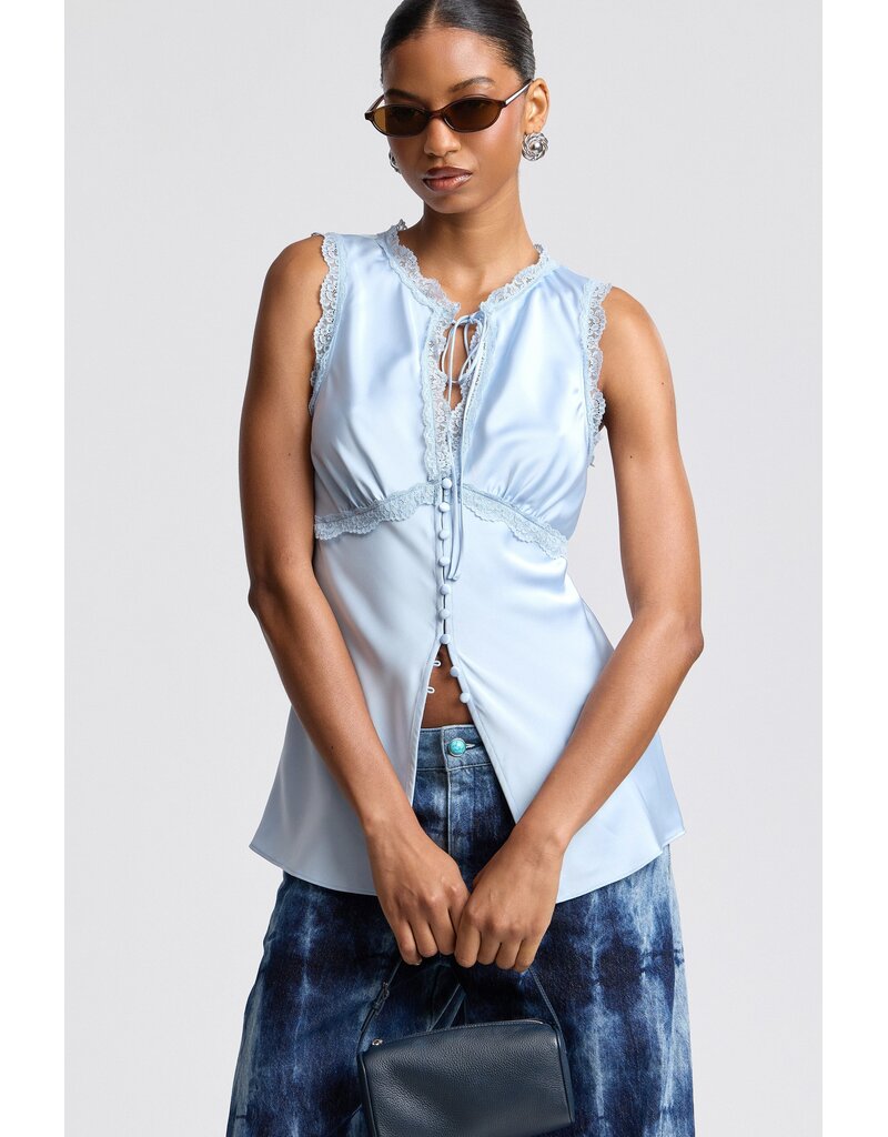 Avec Les Filles Satin Keyhole Lace Empire Top