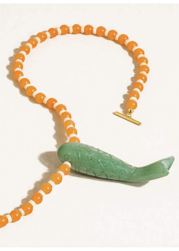 Flanerie Nicolette 18K Gold Vintage Beaded Fish Necklace