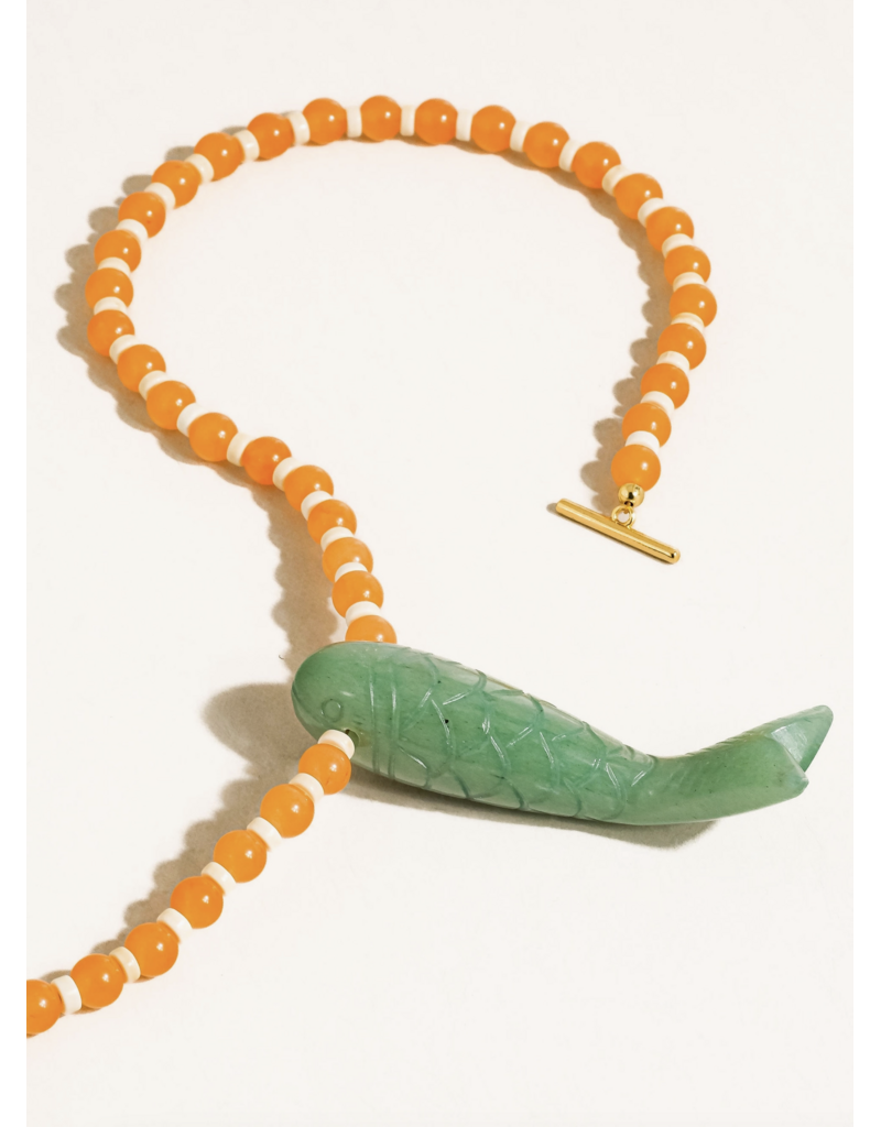 Flanerie Nicolette 18K Gold Vintage Beaded Fish Necklace