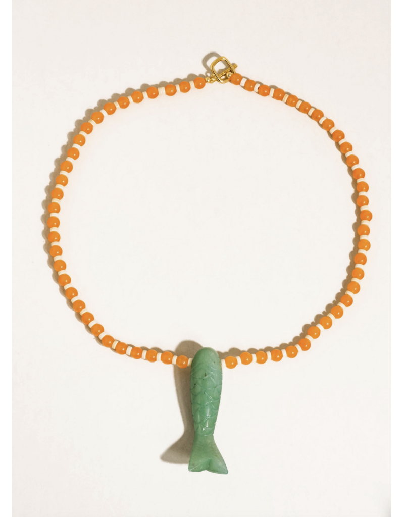 Flanerie Nicolette 18K Gold Vintage Beaded Fish Necklace