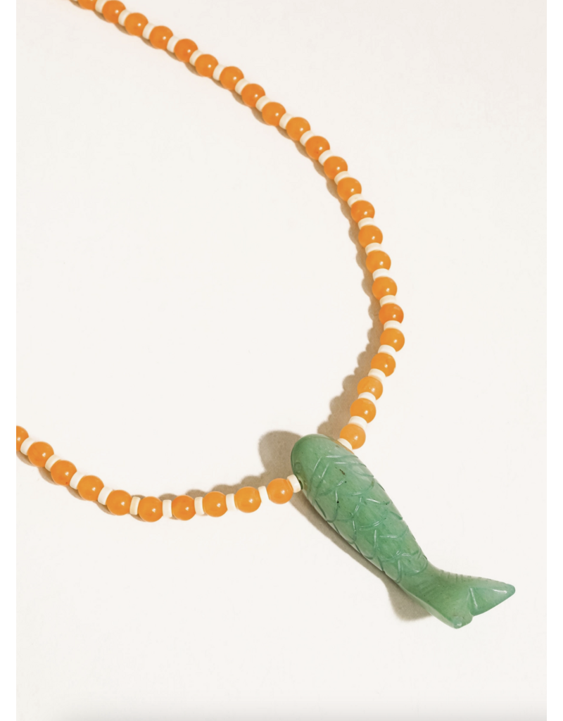 Flanerie Nicolette 18K Gold Vintage Beaded Fish Necklace