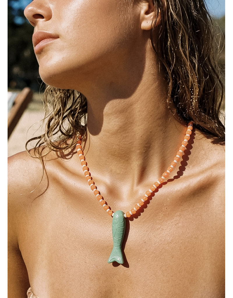 Flanerie Nicolette 18K Gold Vintage Beaded Fish Necklace