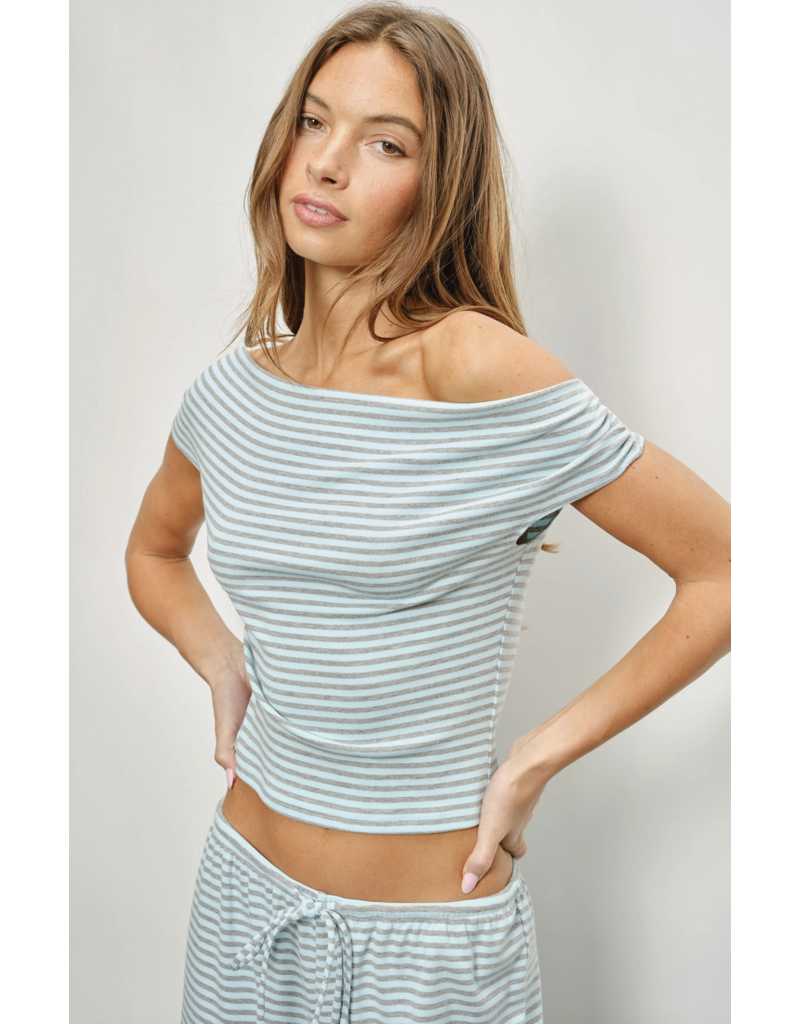 Pretty Garbage Devin Off Shoulder Striped Top