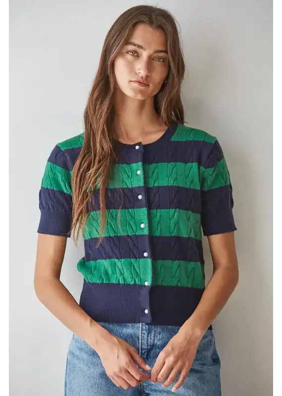 By Together Kelly Cable Knit Short Sleeve Cardigan Top